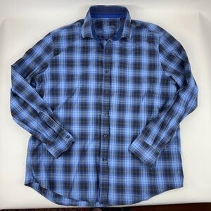 Tasso Ella Button Up Shirt Mens XL 17-17.5 Blue Black Plaid Long Sleeve
